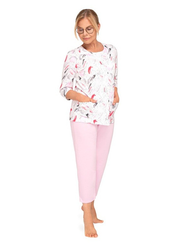 Damenpyjama 201 Maria II Martel – 100% Baumwolle, Blumenmuster, 3/4-Ärmel, 3/4-Hose