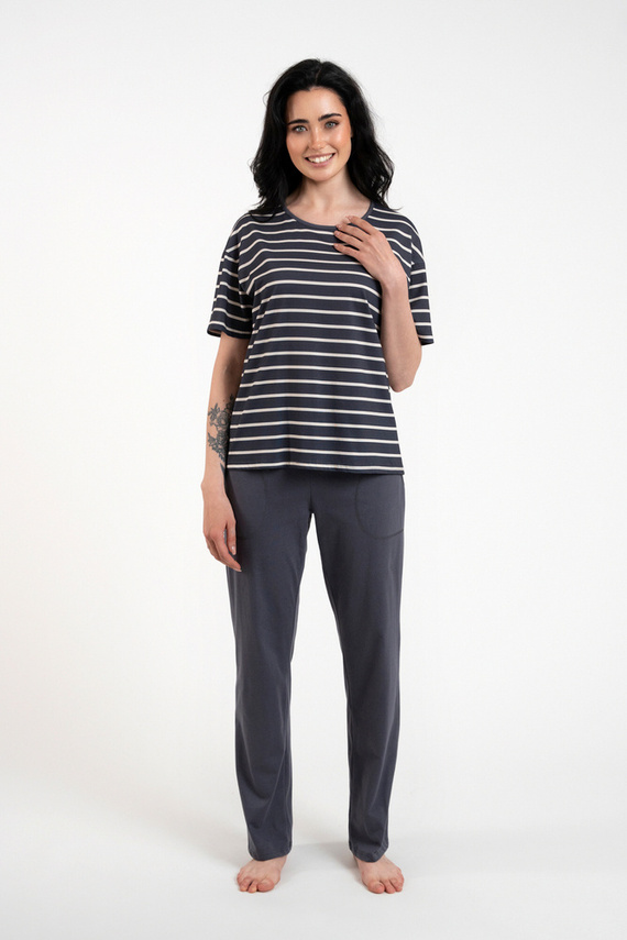 Betty Damen Schlafanzug kurzarm, lange Hose Italian Fashion - graphite/graphite print