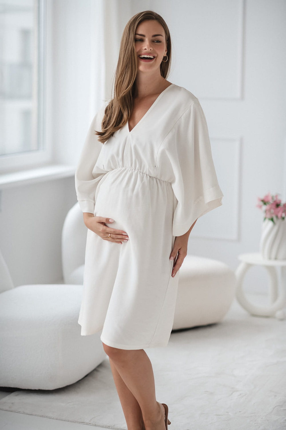 Mama Zen Milk&Love Umstands- und Stillkleid, creme – Kimono mit Reißverschlüssen, Modal