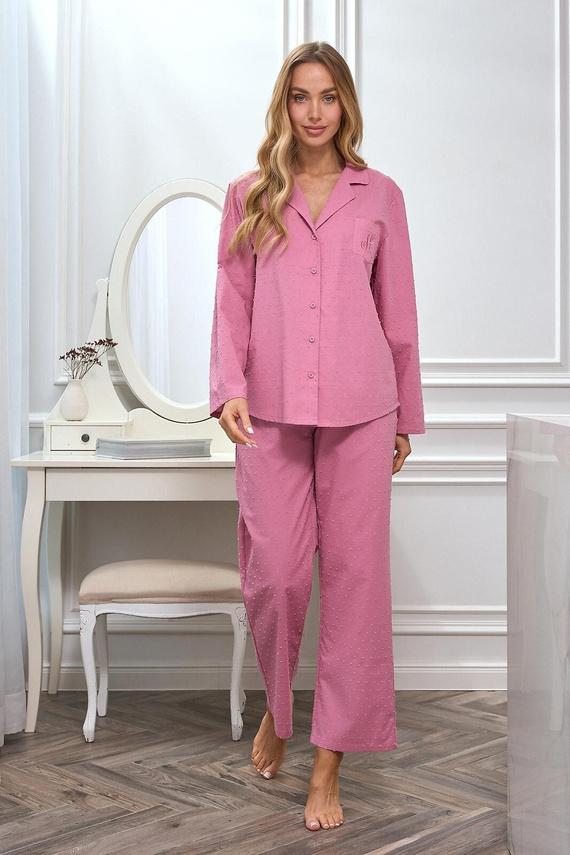 Pyjama 2613 L&L Baumwolle leicht geknöpft bequem Damen