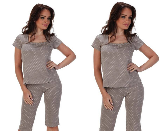 919 Dots Damen Schlafanzug - mocca