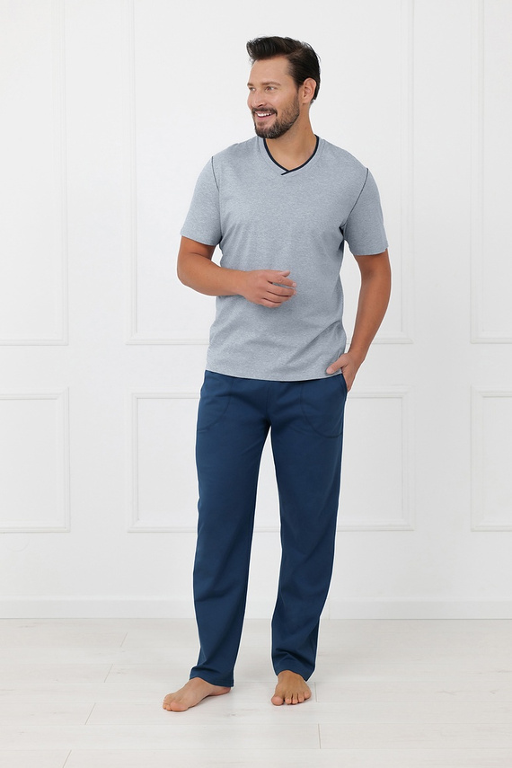 Herren-Pyjama Devon Italian Fashion aus Baumwolle mit langen Melange-Hosen