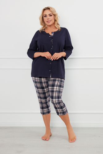 Dona Damen Schlafanzug 3/4 Ärmel, 3/4 Hose Italienische Mode - navy blau/print