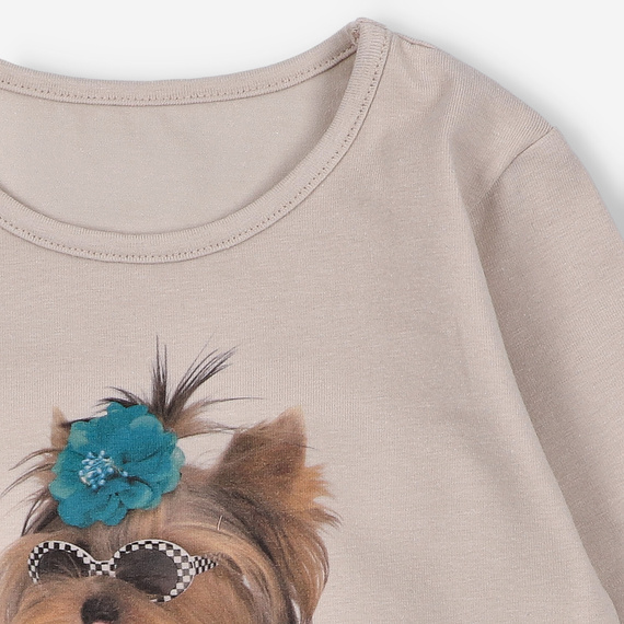 KAR-3004 Mädchenbluse mit langen Ärmeln Lagarto Verde beige – stilvoll, Baumwolle, polnische Produktion