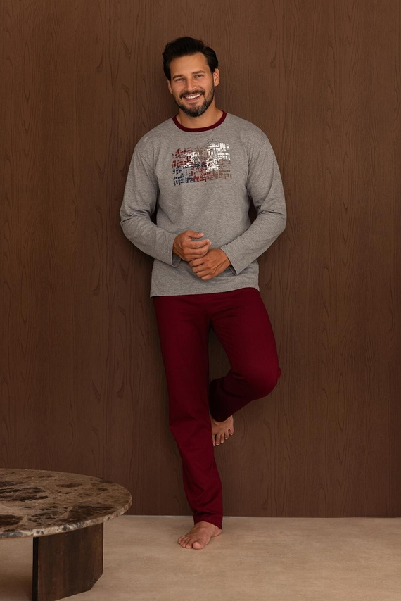 Herren-Pyjama Regina 6008 100% Baumwolle Langarm Langhose Grau