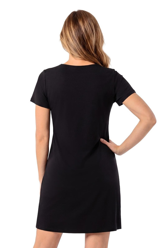 Damaris Donna Nachthemd aus Viskose mit Spitze, elegant, mit V-Ausschnitt, schwarz
