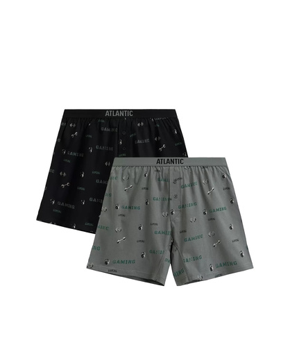 Herren-Boxershorts 2MBX-084/25 Atlantic – Baumwolle, 2er-Pack, bequeme Passform – Schwarz Khaki