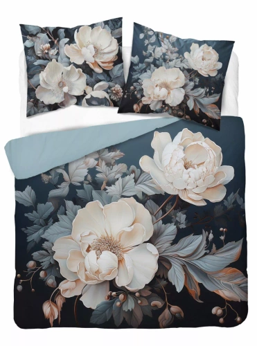 5131 A Holland Detexpol-Baumwollbettwäsche mit beigen und cremefarbenen Pfingstrosen – 100 % Baumwolle, doppelseitig, polnische Produktion