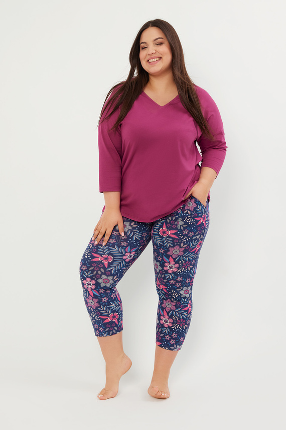 Folk Damen Schlafanzug 3/4 Ärmel, 7/8 Hose Italian Fashion - brombeer/print