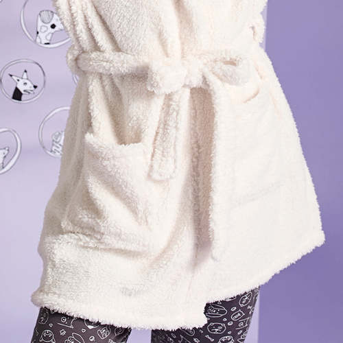 Igrid Sorbetto Damenbademantel – weiß, flauschig mit Teddybär-Kapuze