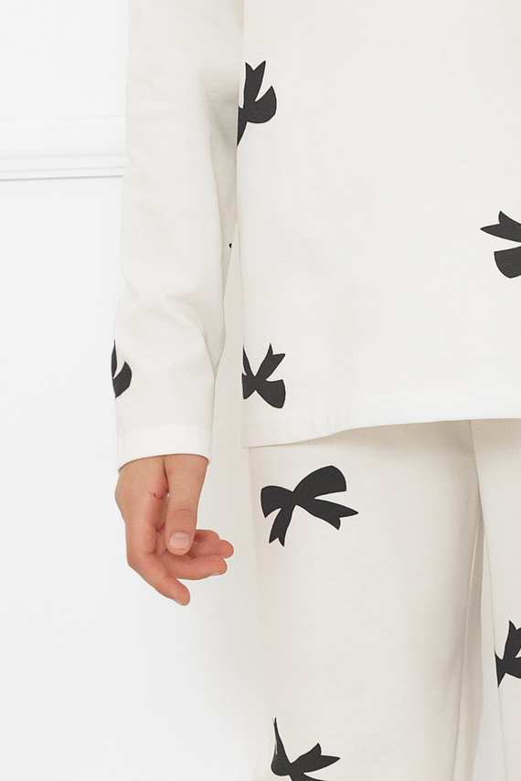 Mädchen-Pyjama Fiocca- ecru, Baumwolle, lange Ärmel und Hose Italienische Mode 