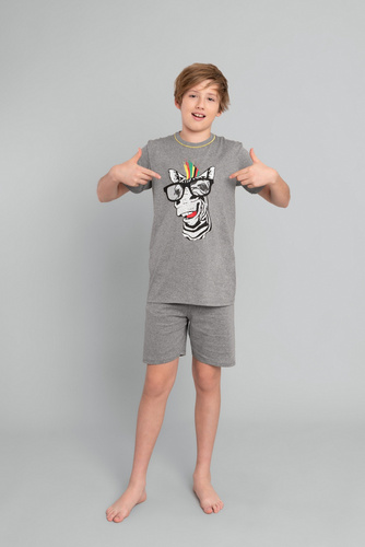 Crazy Boys' kurzärmeliger Schlafanzug, Hose Italian Fashion- medium melange