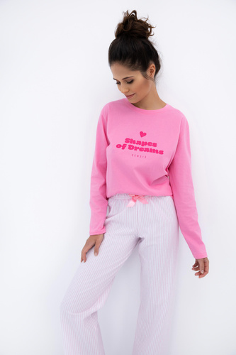 Malaya Sensis Damenpyjama – Baumwoll-T-Shirt und lange Hose mit Schleife