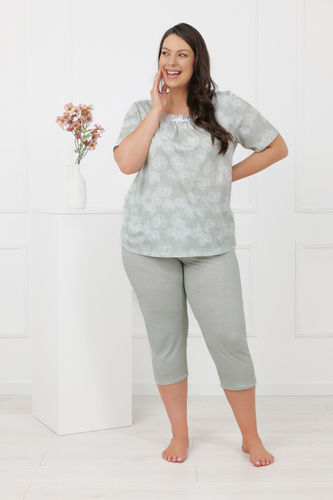 Damen Pyjama Eleni Italian Fashion 100% Baumwolle, Kurzarm, 3/4