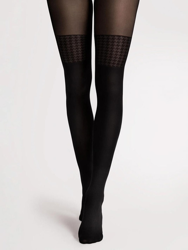 Fiore G6140 Pepita Black Strumpfhose 40 DEN mit Strumpfbandmuster Pepita
