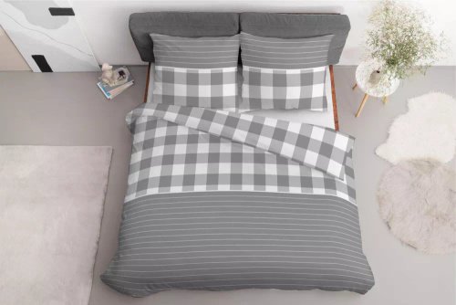 5083 B Home Satin Detexpol grau karierte Satinbettwäsche