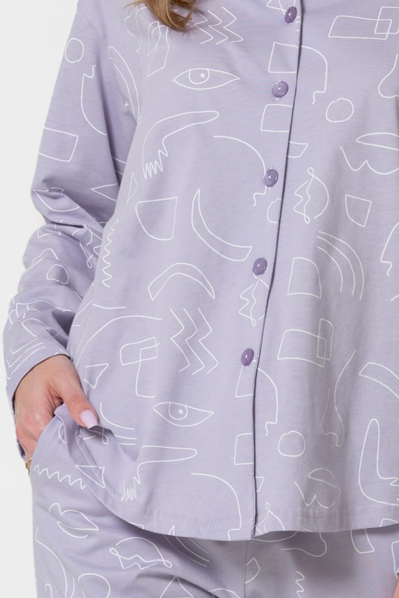 Damen-Pyjama Leveza 1784 Marcelina Flieder 100% Baumwolle Knöpfe