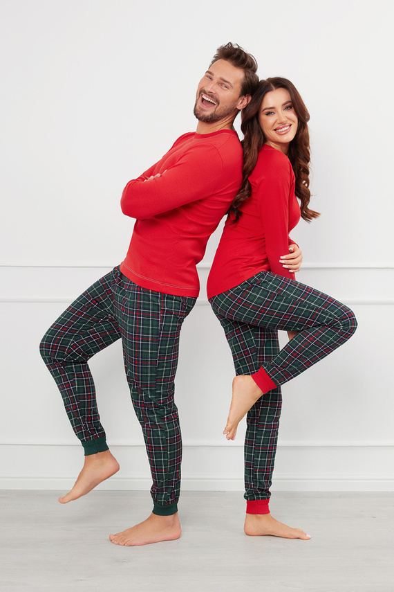 Fogo Herren Schlafanzug langarm, lange Hose Italian Fashion - rot/print