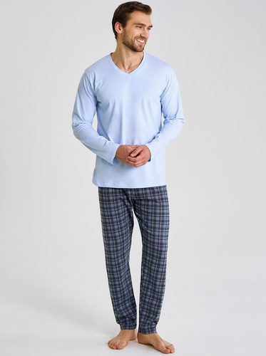 Herrenpyjamas Mark 3475, 3476, 3477 Taro – Baumwolle, lange Ärmel, Komfort für die Nacht, hellblau