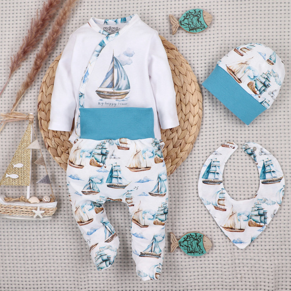 NINI ABK-0051/ZAG Ship Baby-Set 4-teilig aus 100% Bio-Baumwolle