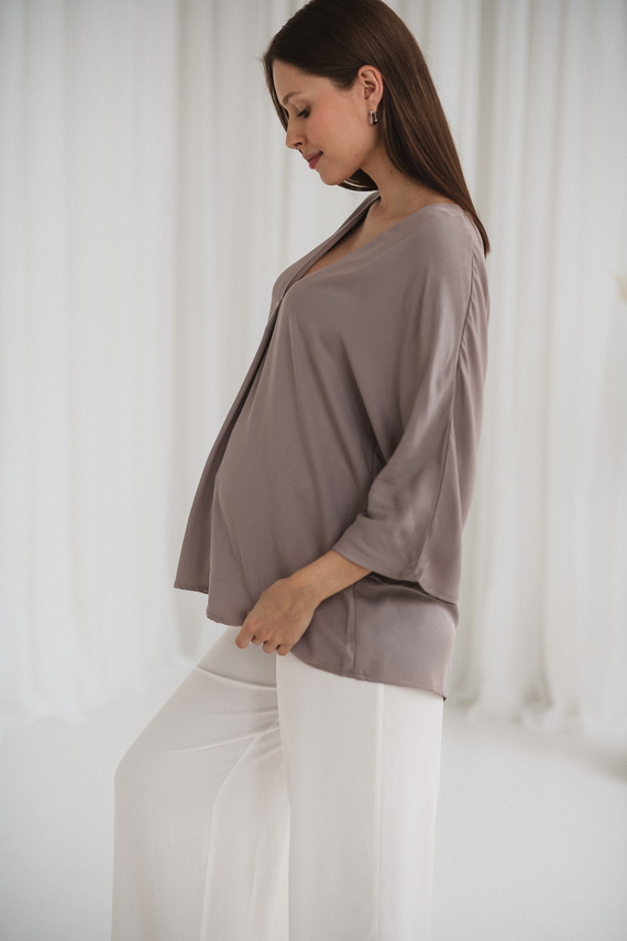 Mamafullness Milk&Love Umstands-Stillbluse, Beige – Viskose, 3/4 Ärmel, Übergröße