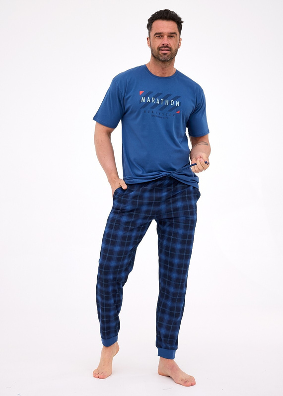 462/302 Marathon 2 Herrenpyjama aus Cornette-Baumwolle, Marineblau – kurze Ärmel, bequemes Set