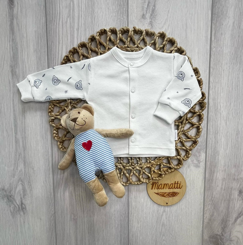 Mamatti Baby-Kaftan Weiß mit Bären, Baumwolle, mit Druckknöpfen