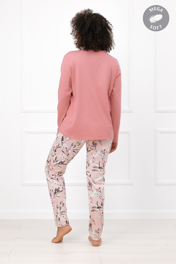 Italian Fashion Kafelia Damen-Pyjama Mega Soft lang mit Blumenmuster und Schleife