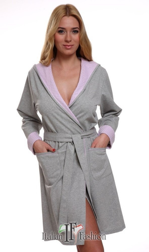 Damen-Komfort-Bademantel Italian Fashion- melange/rosa