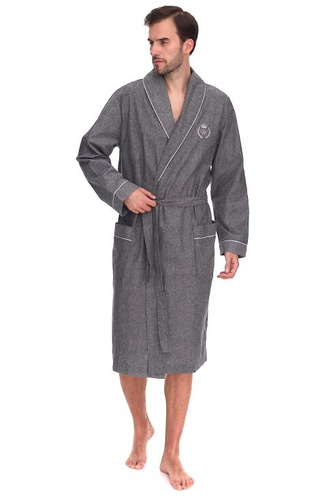 2532 Zeus Herrenbademantel L&amp;L Grau – Lang, Baumwolle, Melange, Klassisch