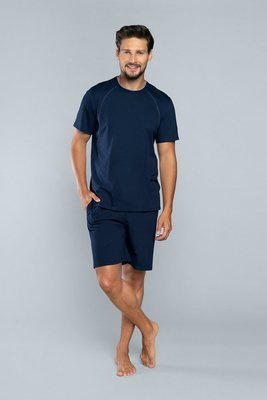 Niko Herren Schlafanzug mit kurzen Ärmeln, Shorts Italian Fashion - navy blue