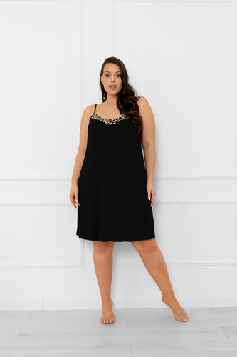 Kongo Italian Fashion Nachthemd - schwarz, trägerlos, Leopardenmuster