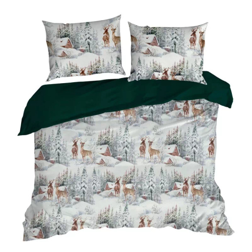 Fairyland Mikrofaser-Weihnachtsbettwäsche Eurocurtains grüne Winterlandschaft – weich, leicht und pflegeleicht, mit Reißverschluss