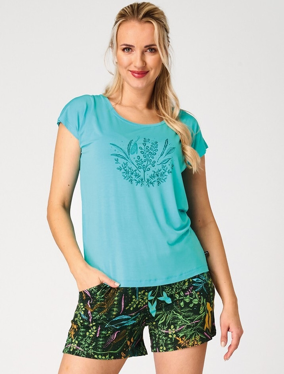 Key LNS 580 Damen Sommerpyjama Türkis aus Viskose mit Taschen