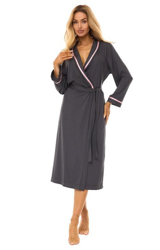 2506 Szlafrok damski długi z wiskozy L&L grafitowy  – lekki, oddychający