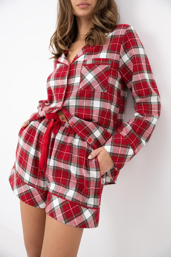 Sensis Clariel Damen-Flanell-Pyjama 100% Baumwolle Rot kariert