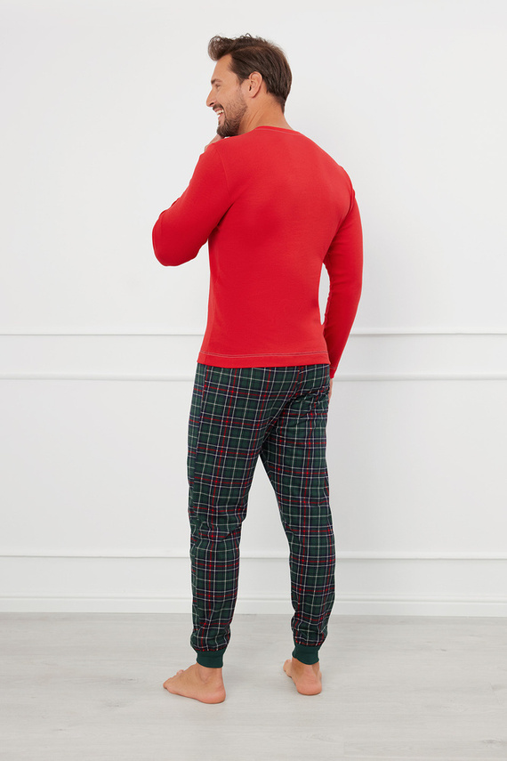 Fogo Herren Schlafanzug langarm, lange Hose Italian Fashion - rot/print