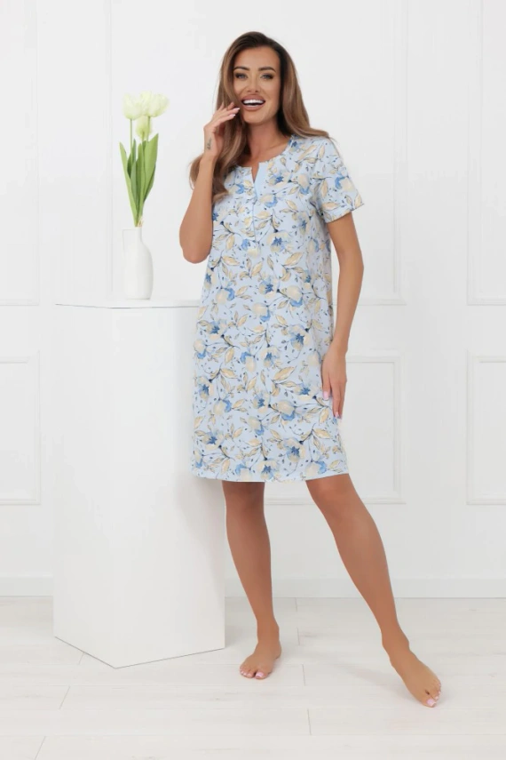 Damen Nachthemd CELOZJA Italian Fashion Baumwolle Kurzarm mit Knöpfen