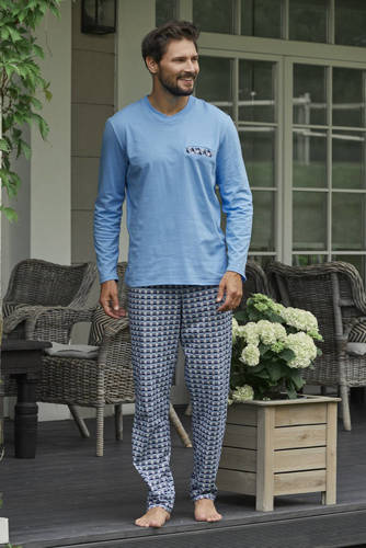 Jaromir Herren Langarm, lange Hose Italienische Mode - blau/print