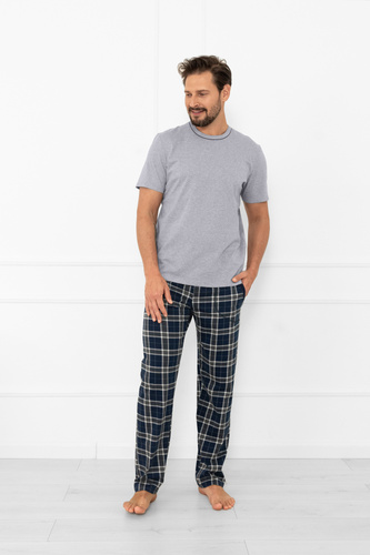Herren Schlafanzug Andreas - kurzarm, lange Hose, Baumwolle Italian Fashion - melange/print