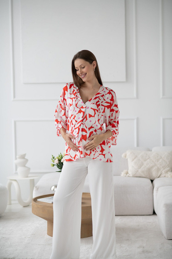 Mamafullness Milk&Love geblümte Umstands-Stillbluse – Viskose, 3/4-Ärmel, Übergröße