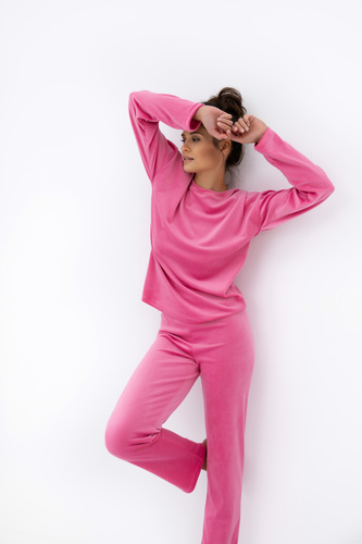 Charlie Sensis Damen-Pyjama aus Velours mit langen Ärmeln und Hosen – S-XL