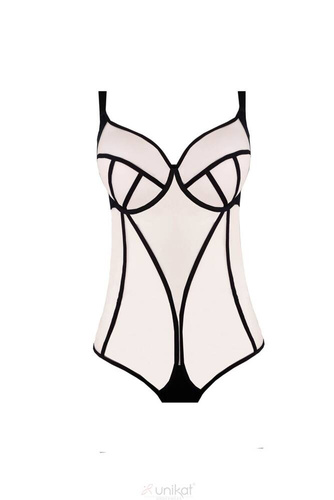 Griselda Unikat Damenbody Schwarz-Beige – sinnlich, transparent, figurbetont