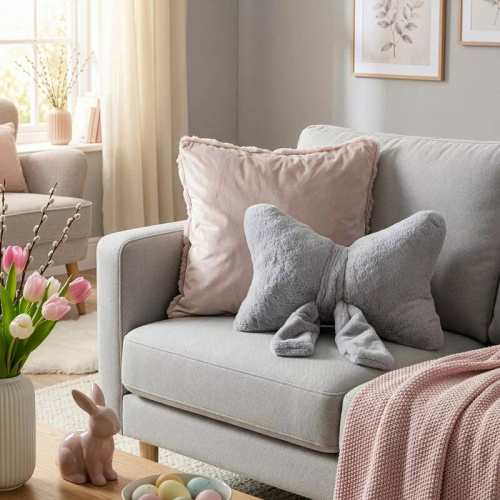 Eurofirany Wiosna 135 – dekoratives Kissen 37x10x30 mit Schleife silver