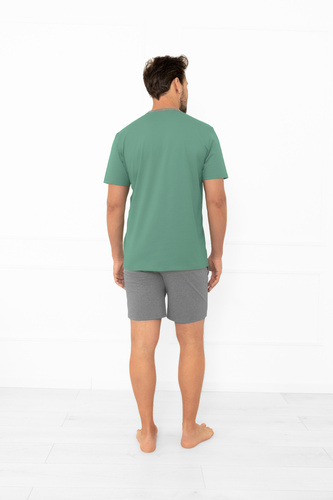 Julius Italian Fashion Herren Schlafanzug Salbei - kurz, Baumwolle, elegant