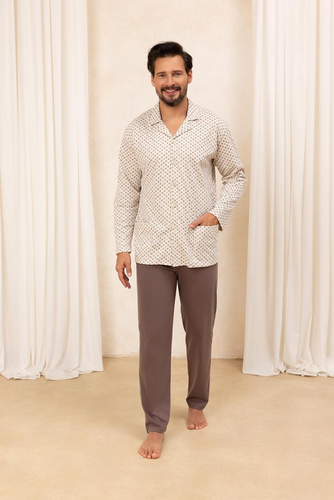 Herren-Baumwollpyjama Regina 486 beige – lange Ärmel, mit Knöpfen zu schließen, klassischer Schnitt