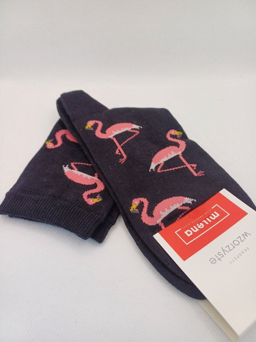 0200-176 Milena Damensocken – Bunte Flamingos – Schwarz