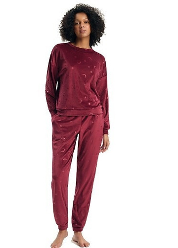 Damen-Pyjama Henderson 45439 Gilly Carmine 100% Baumwolle Langarm