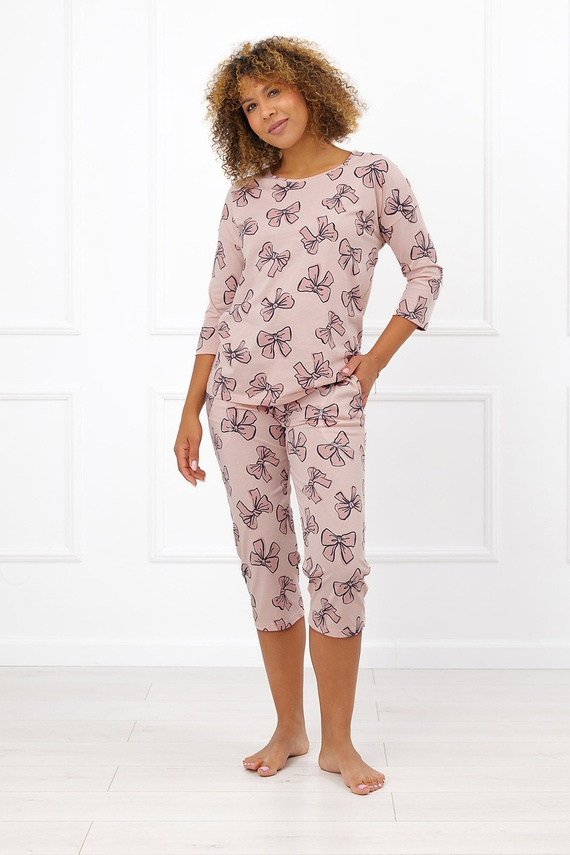Italian Fashion Silano Damen-Baumwoll-Pyjama mit 3/4-Ärmeln und 3/4-Hose