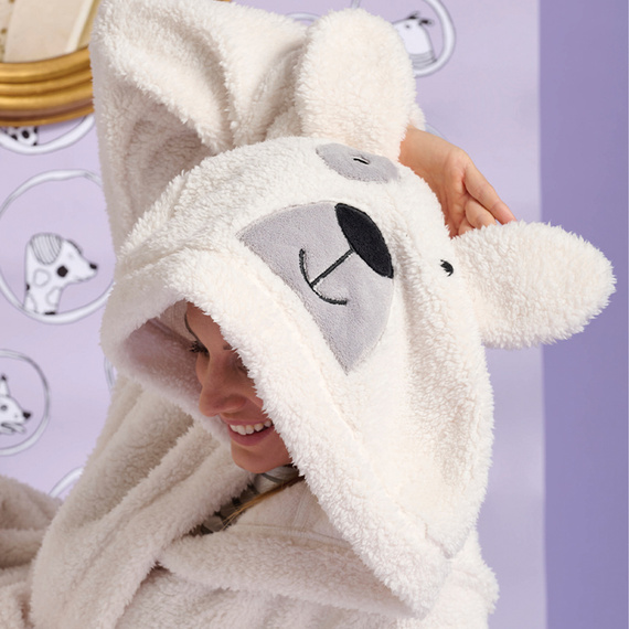 Igrid Sorbetto Damenbademantel – weiß, flauschig mit Teddybär-Kapuze